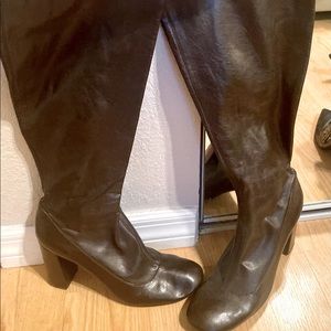 Brown Knee Fitted side zip high boots Size 10
